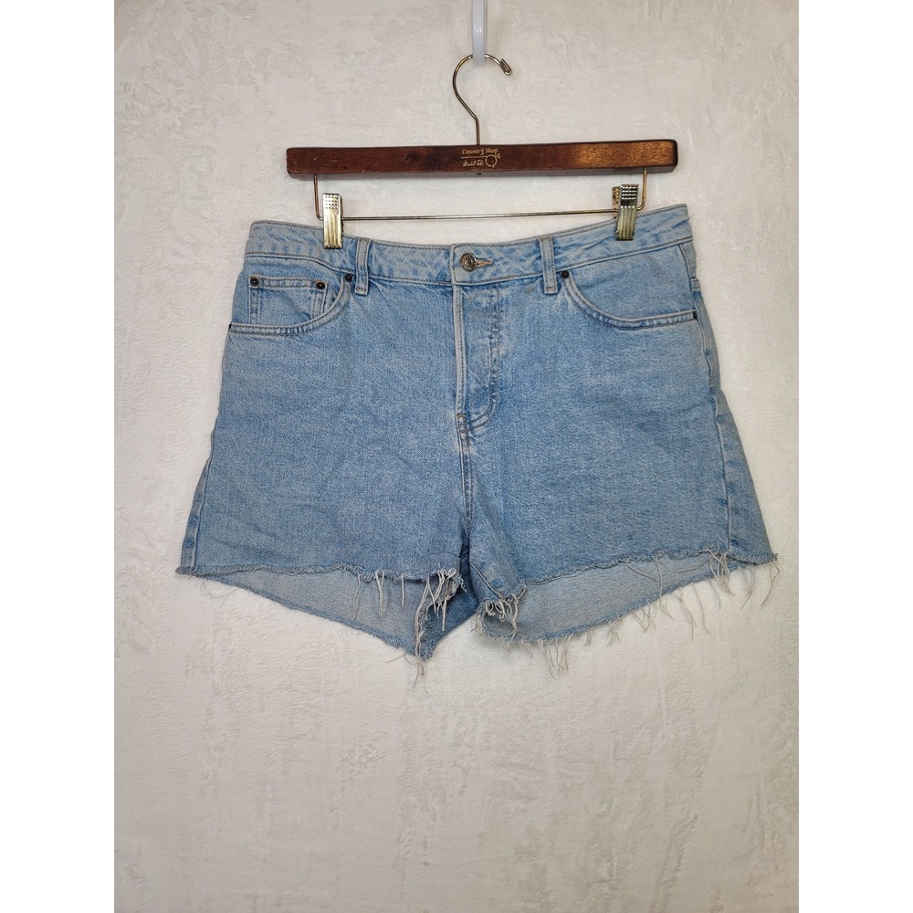 Topshop Y2K Bohemian Buttonfly Jeans Shorts Blue Denim Frayed Beach 33x3 Size 12
